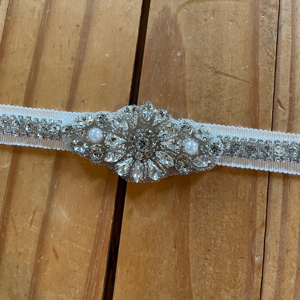 Wedding Dress Belt - silver, white, with pearls